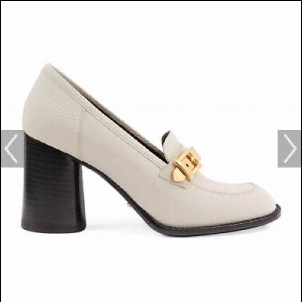 Gucci Cream and Black Block Heel Loafers